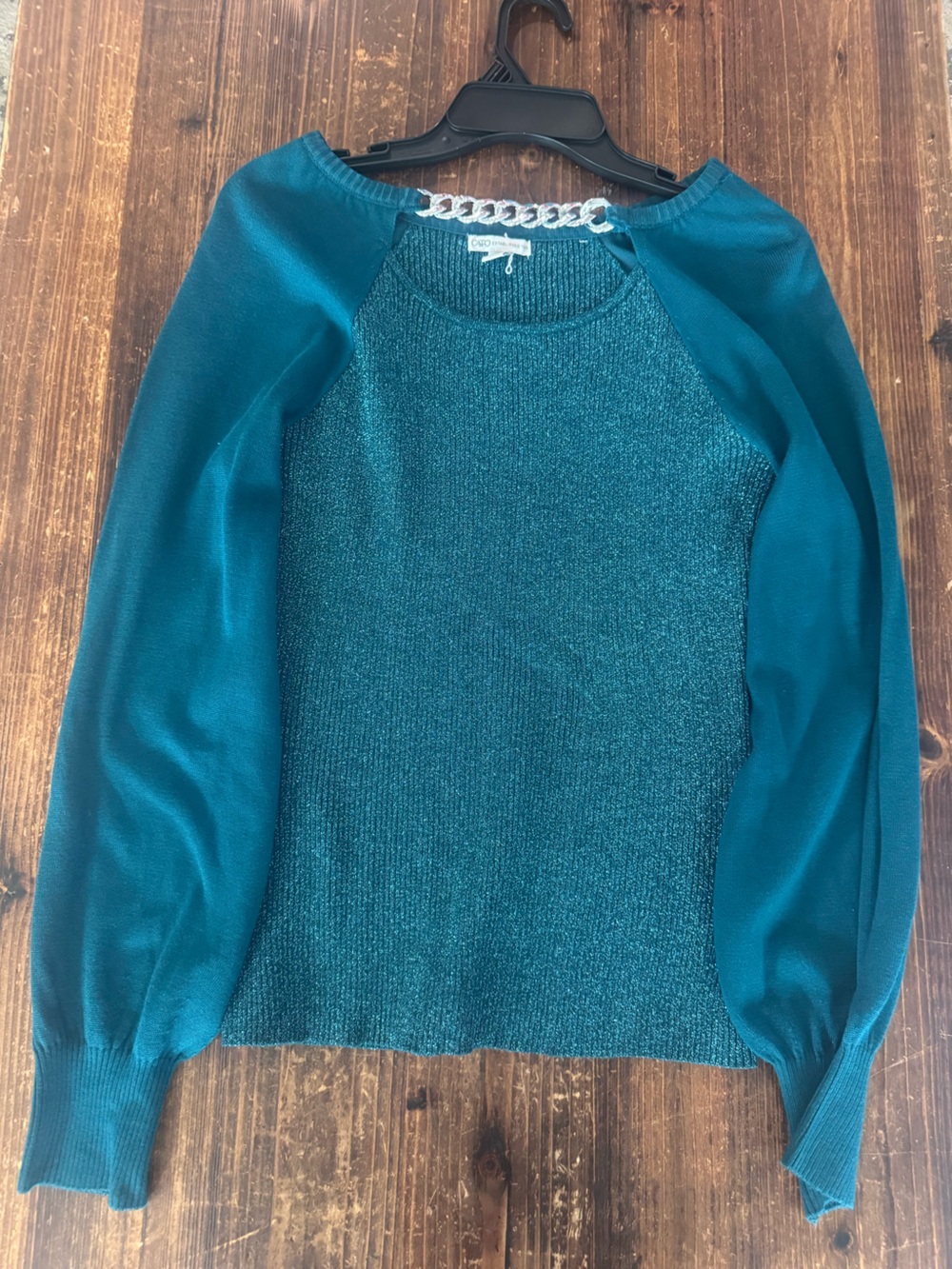 Cato Teal Metallic Scoop-Neck Sweater
